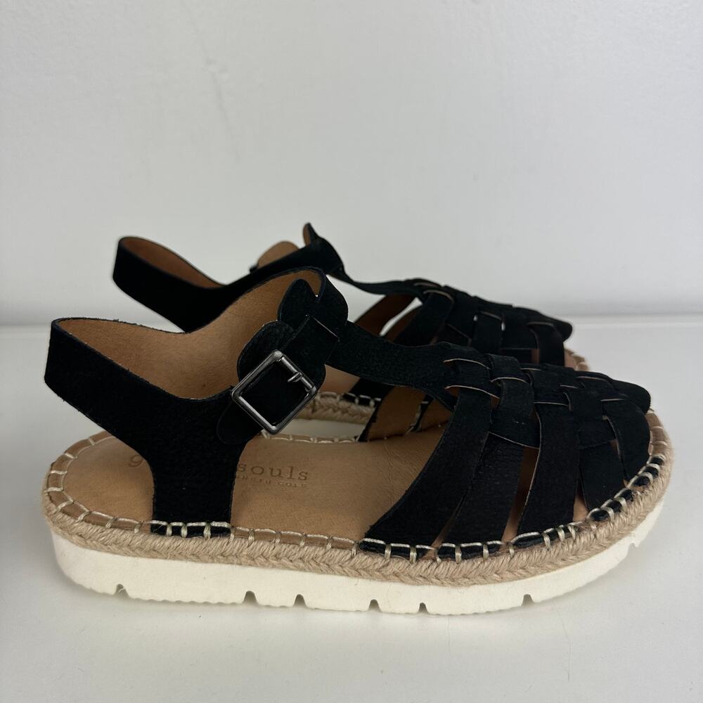 NWB Gentle Soul Womens Lizzy T-Strap Buckle Lightweight Platform Sandal Black 6M